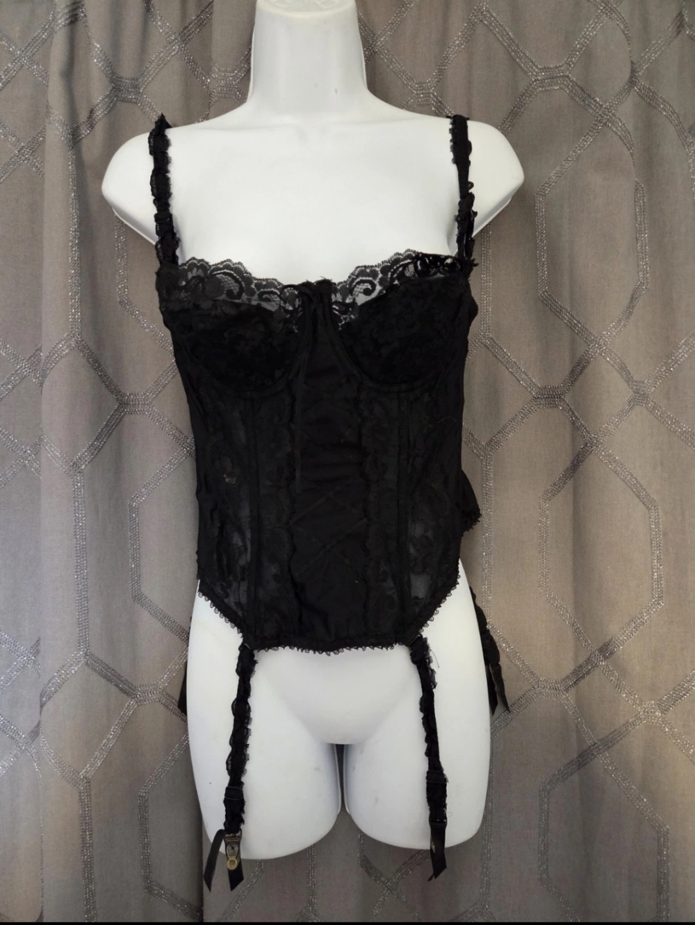 Lady Marlene Vintage 80s Black Corset Bustier Top Size 38B.